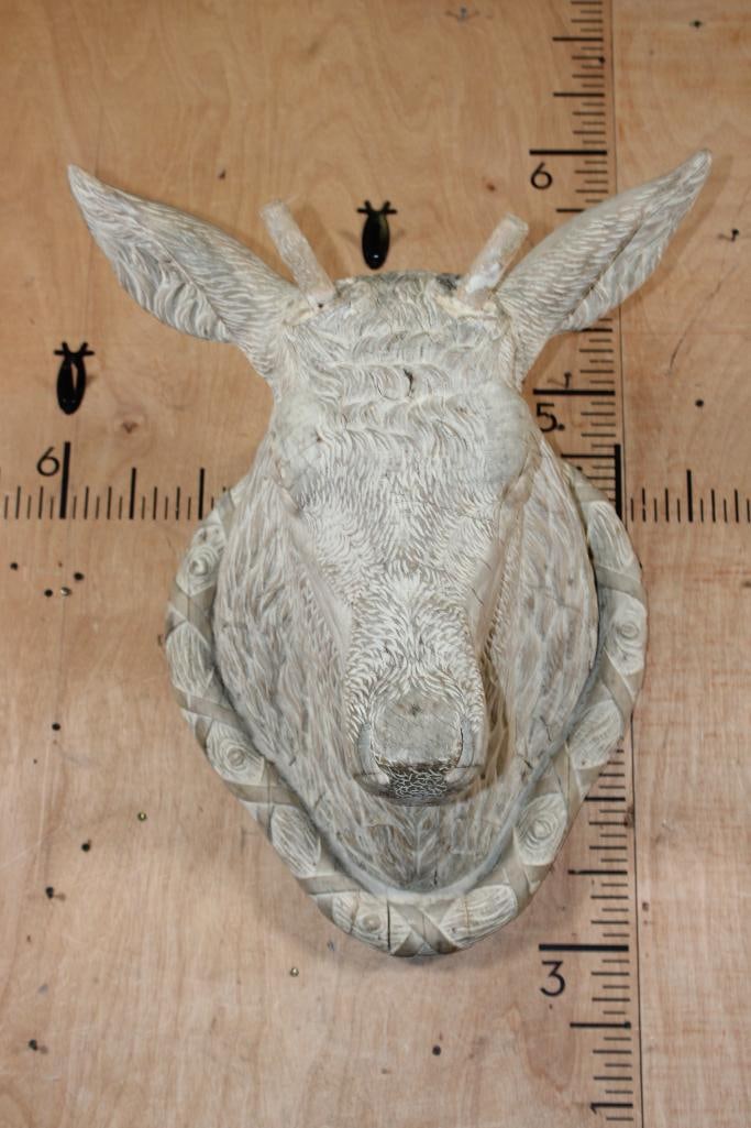 Hand-carved Wooden STAG or ELK Sculpture with Pegs for Horns (No Horns): Hand-carved Wooden STAG or ELK Sculpture with Pegs for Horns (No Horns). It measures 23" Wide x 23" Tall x 21" Depth and Weighs approximately 50 lbs. TAXIDERMY ART SCULPTURES 