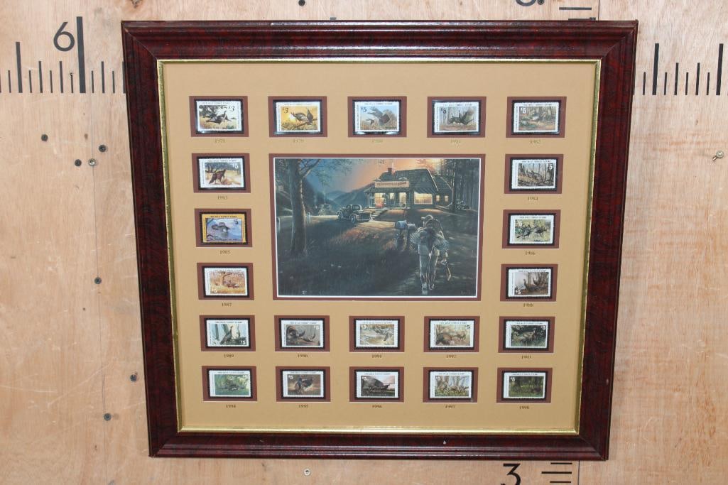 1978-1998 Wild Turkey STAMPS in a Display Frame with an Arthur Anderson Print in a Wood Frame (1 of 8)