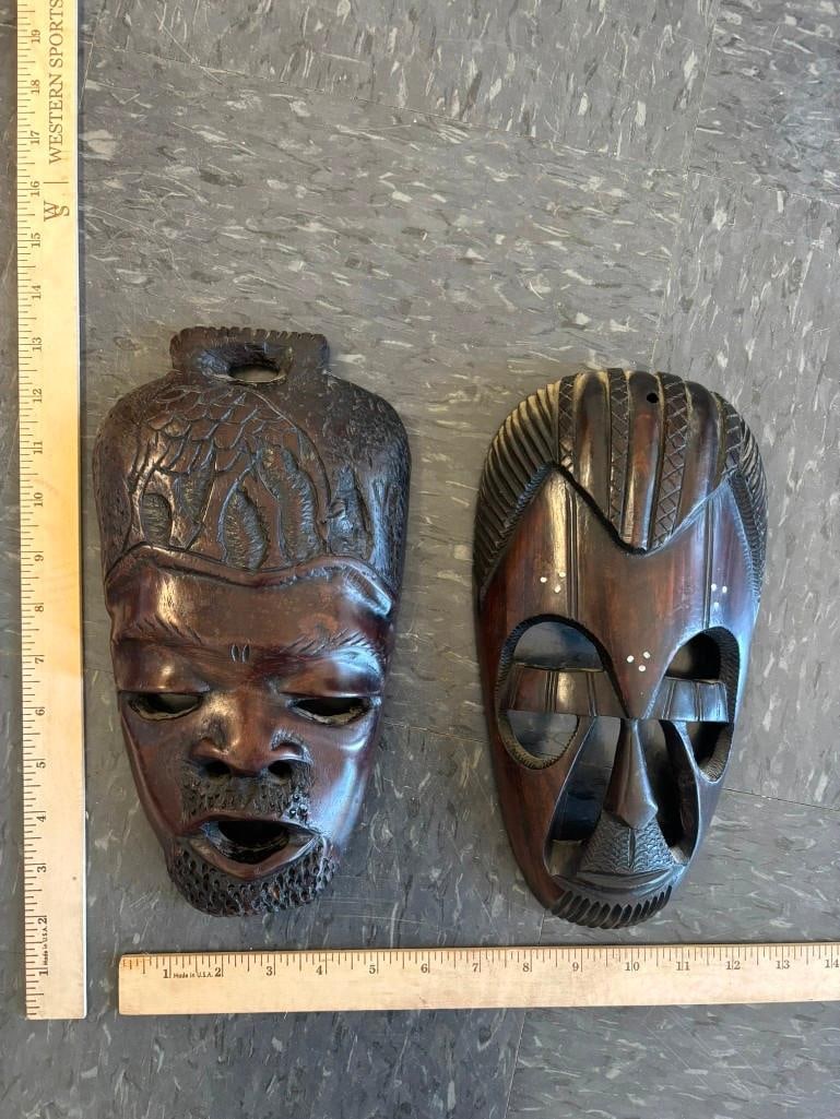 (2) Hand-carved Wood African MASKS - 2