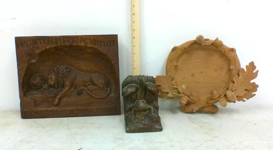 (3) Hand-carved Decorative Wood Wall and Shelf Decor (1 of 4)