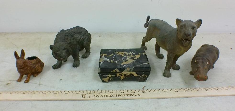 (4) WILDLIFE Statues and (1) Marble Trinket Box (1 of 3)