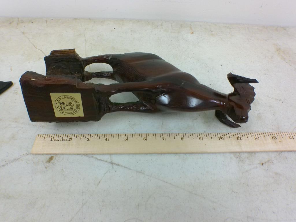 (1) Hand-carved Wood RAM Sculpture and (1) Rock Mineral DOLPHIN Sculpture - 2