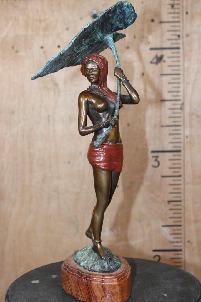 Original Bronze Exotic Woman Sculpture by Raj S. Paul Anjali, #1/26: Original Bronze Exotic Woman Sculpture Signed by artist Raj S. Paul Anjali and Numbered #1/26. It measures 7" Long x 6.5" Wide x 18" Tall and Weighs 8 lbs. COLLECTIBLE BRONZE ART SCULPTURES 