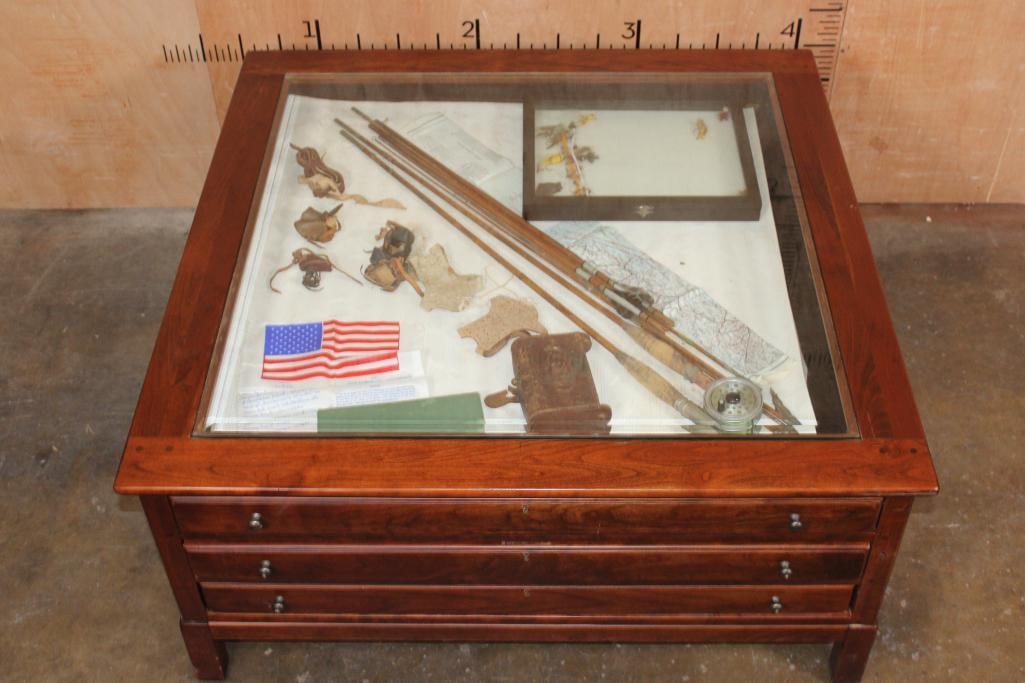 Hardwood Shadowbox Table by Bob Timberlake Full of Memorabilia and Collectibles (1 of 14)