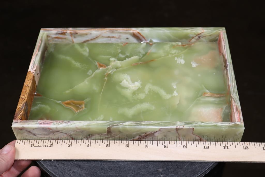 Hand-carved and Polished Green Banded Onyx SERVING TRAY - 2