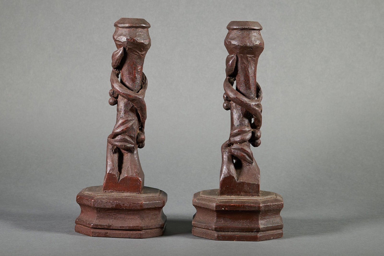Pair of Folk Art Candlesticks. 19th C. (1 of 1)