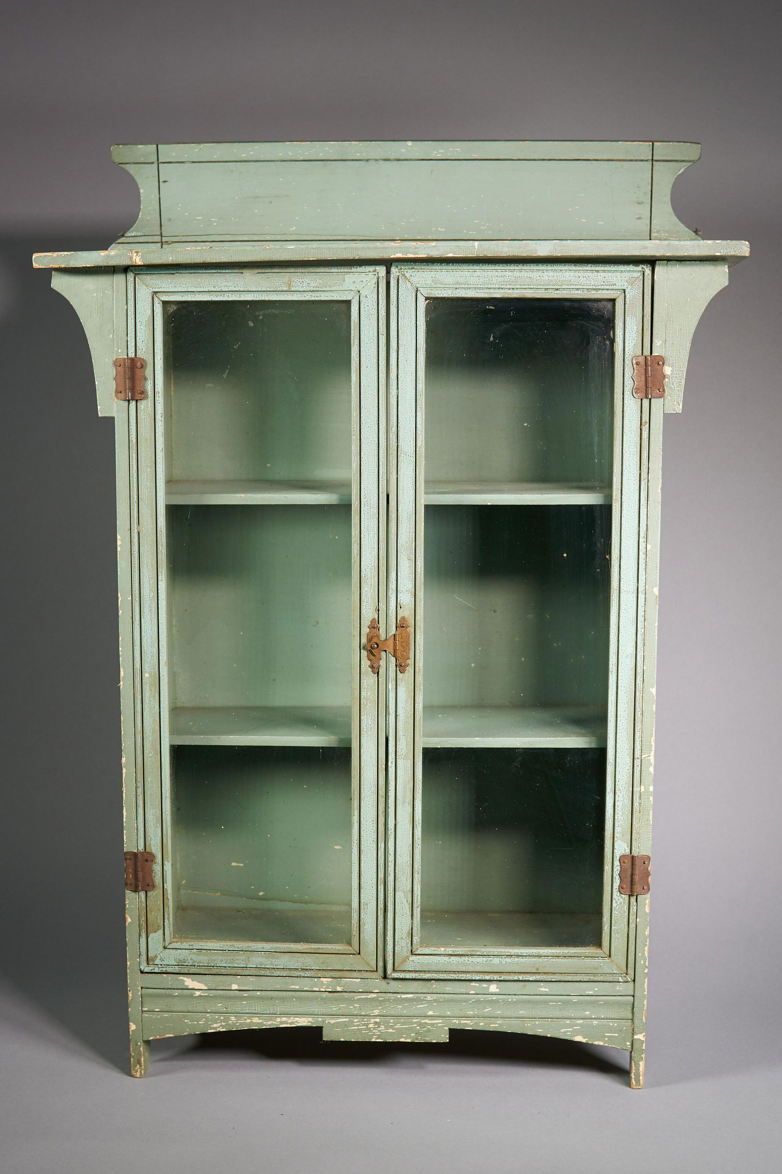 Childs green painted china doll cabinet. (1 of 2)