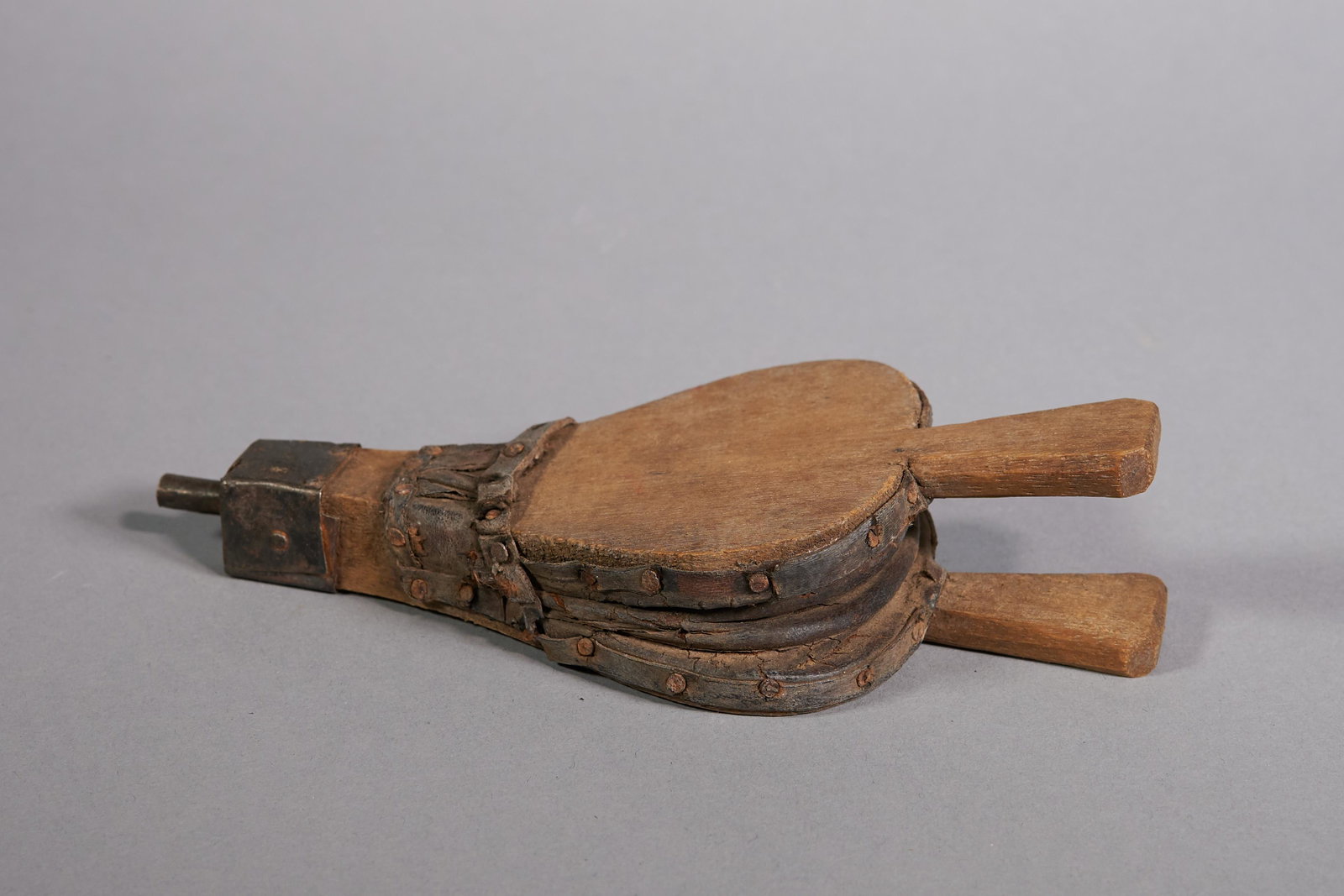 Miniature working bellows.: Miniature working bellows. Circa 1890. Oak, tin, and leather. 7” long, 1 1/2” wide Circa 1890