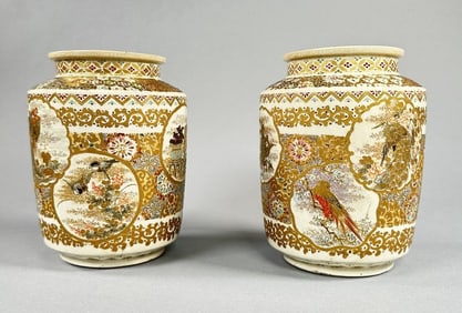 Pair of Antique Japanese Satsuma Vases