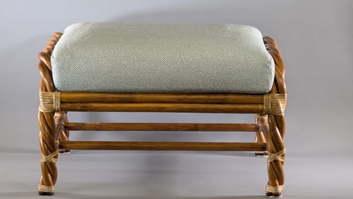 McQuire of San Francisco Vintage Rattan and Woven Upholstered Stool