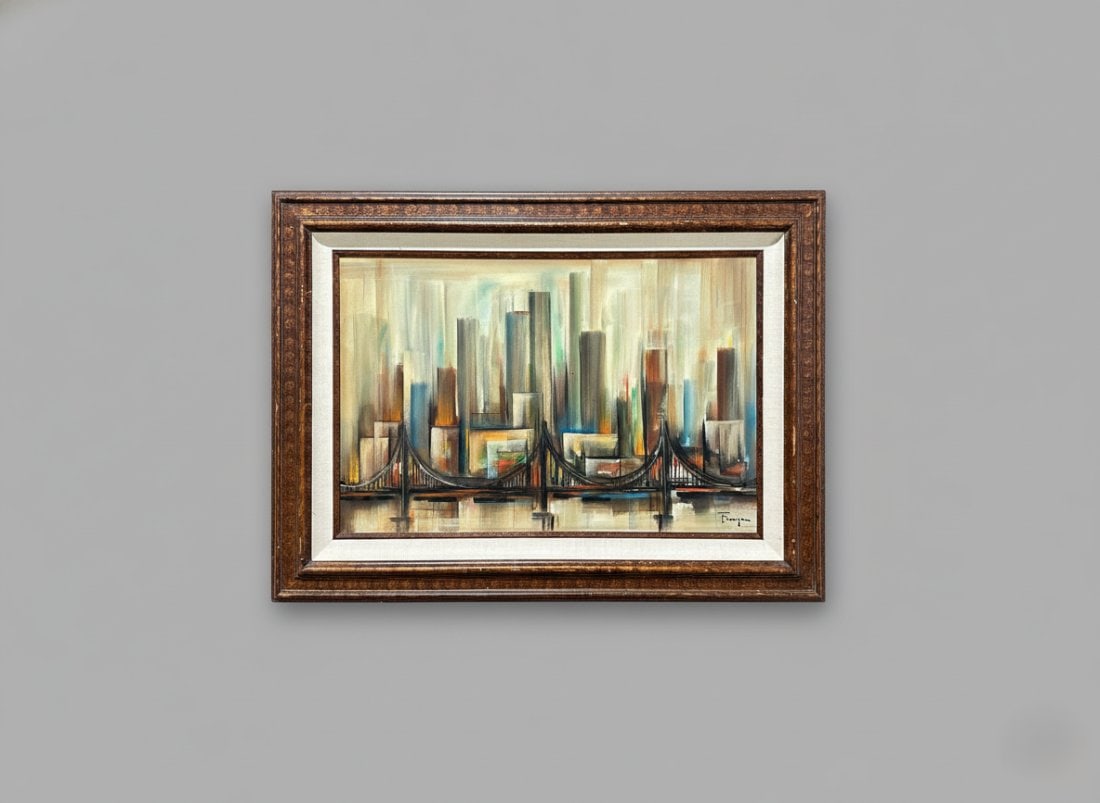 Ozz Franca "future City" Framed MCM Abstract Painting (1 of 2)