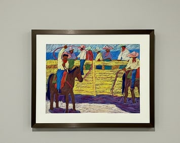 Tony David Ortega Framed Colorful Rodeo Scene, Pastel
