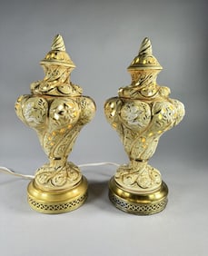 MCM Pair of 1960's Capodimonte Style Ceramic Accent Lamps