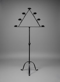 Hand-Forged Iron Triangular Floor Candelabra