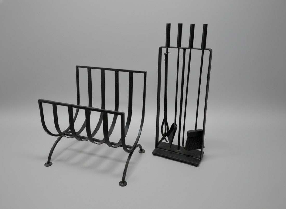Mid Century Modern Fireplace Tools by Pilgrim, log holder included (1 of 3)