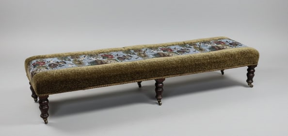 Antique Upholstered Bench Original Mohair and Glass Beading