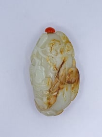 Carved Mutton Fat Jade Snuff Bottle with Carnelian Stopper