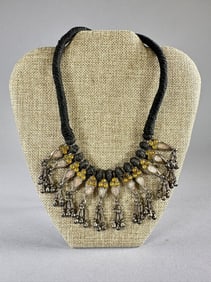 Middle East Tribal Silver & Yellow Glass Tribal Necklace