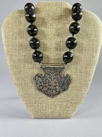 Rebecca Collins Early Rare Silver Pendant with black Beads