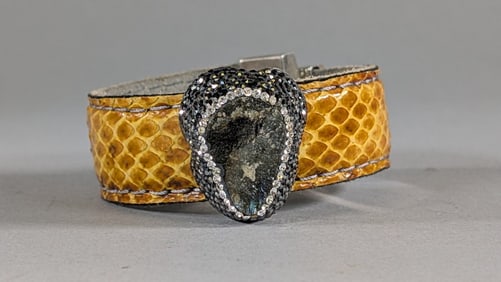 Snakeskin Cuff Sterling Accents Druzy Stone
