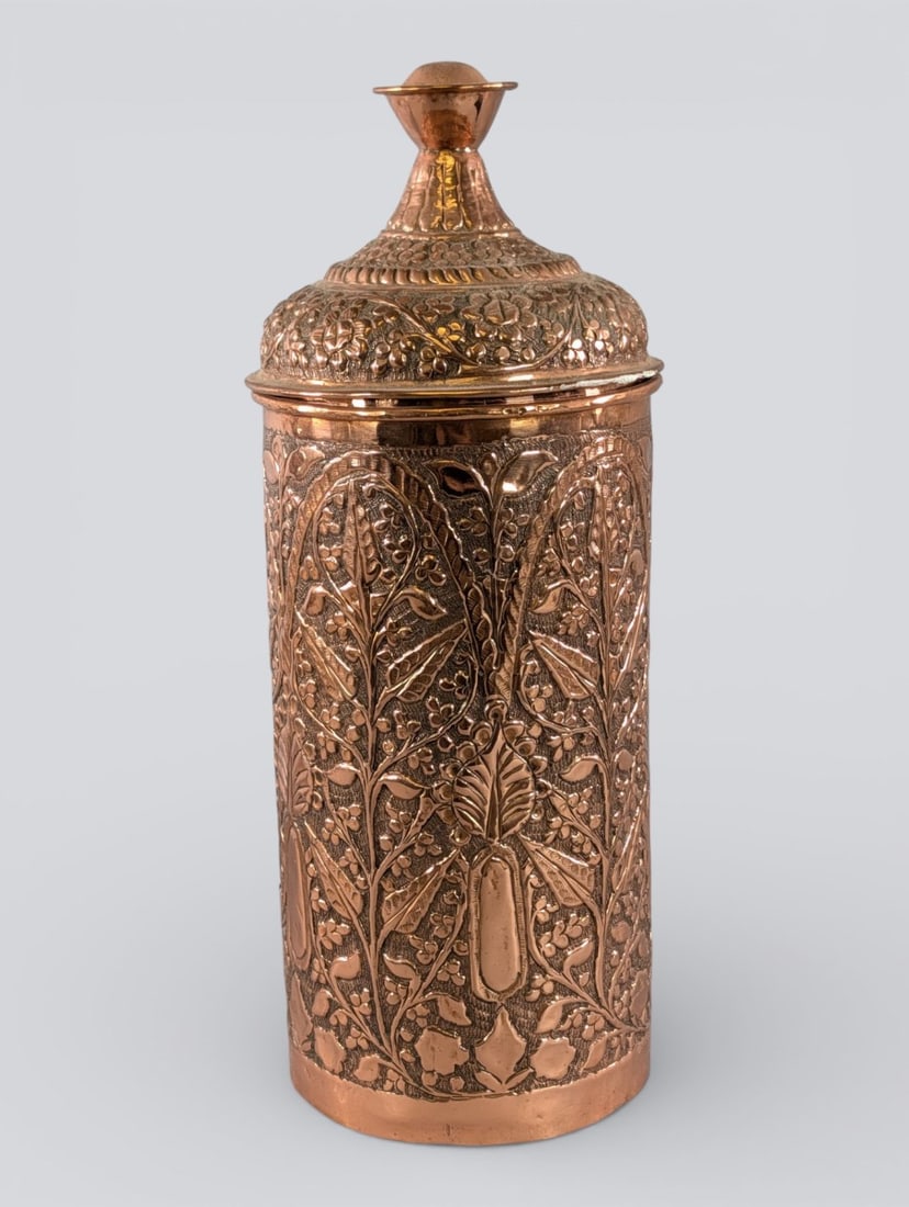 Antique Hand Chased Copper Container (1 of 4)