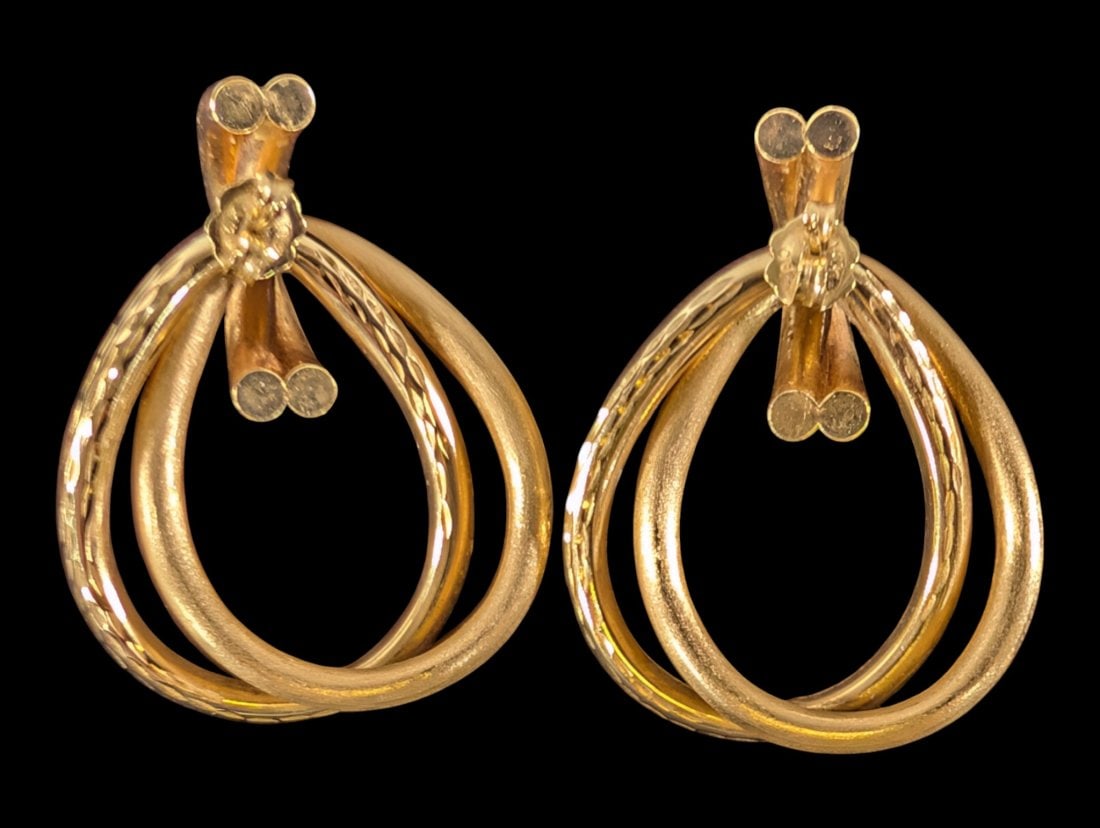 14K Gold Textured Hoops on Stud Earrings (1 of 2)