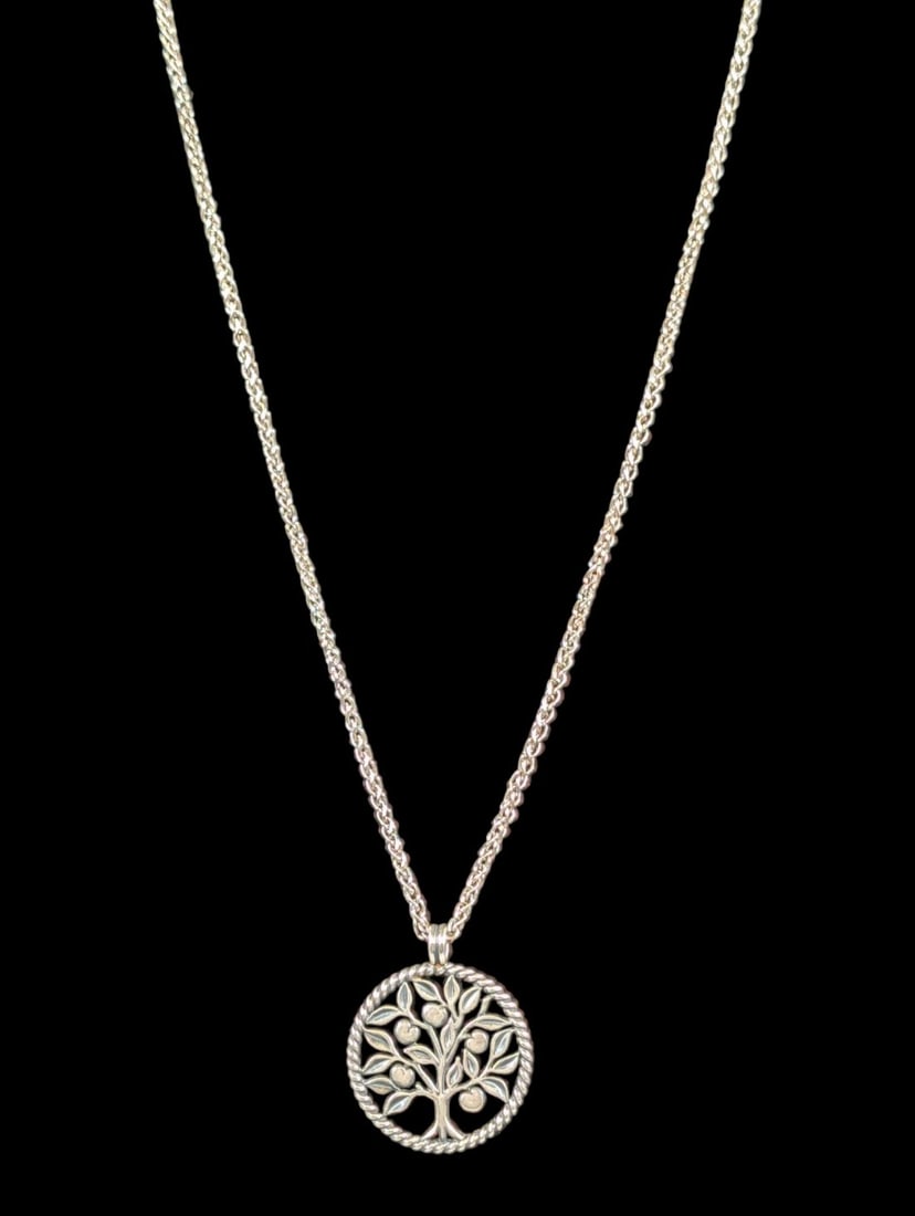Retired James Avery Pendant & James Avery Chain: Retired James Avery "Tree of Life" Pendant on James Avery Chain. Includes magnetic or Lobster Clasp 18 inches Very Good if not Excellent Condition. Box Included.