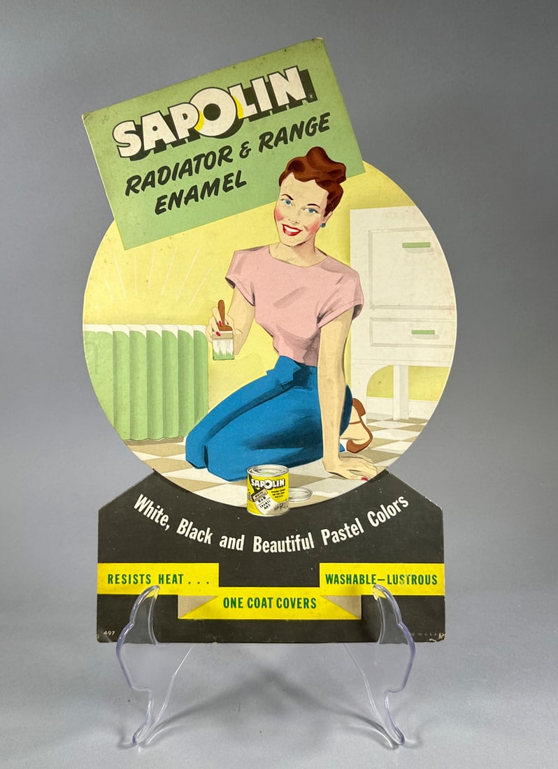 Cardboard Advertising Sign SapolinPaint For Your Radiator 1950's (1 of 2)