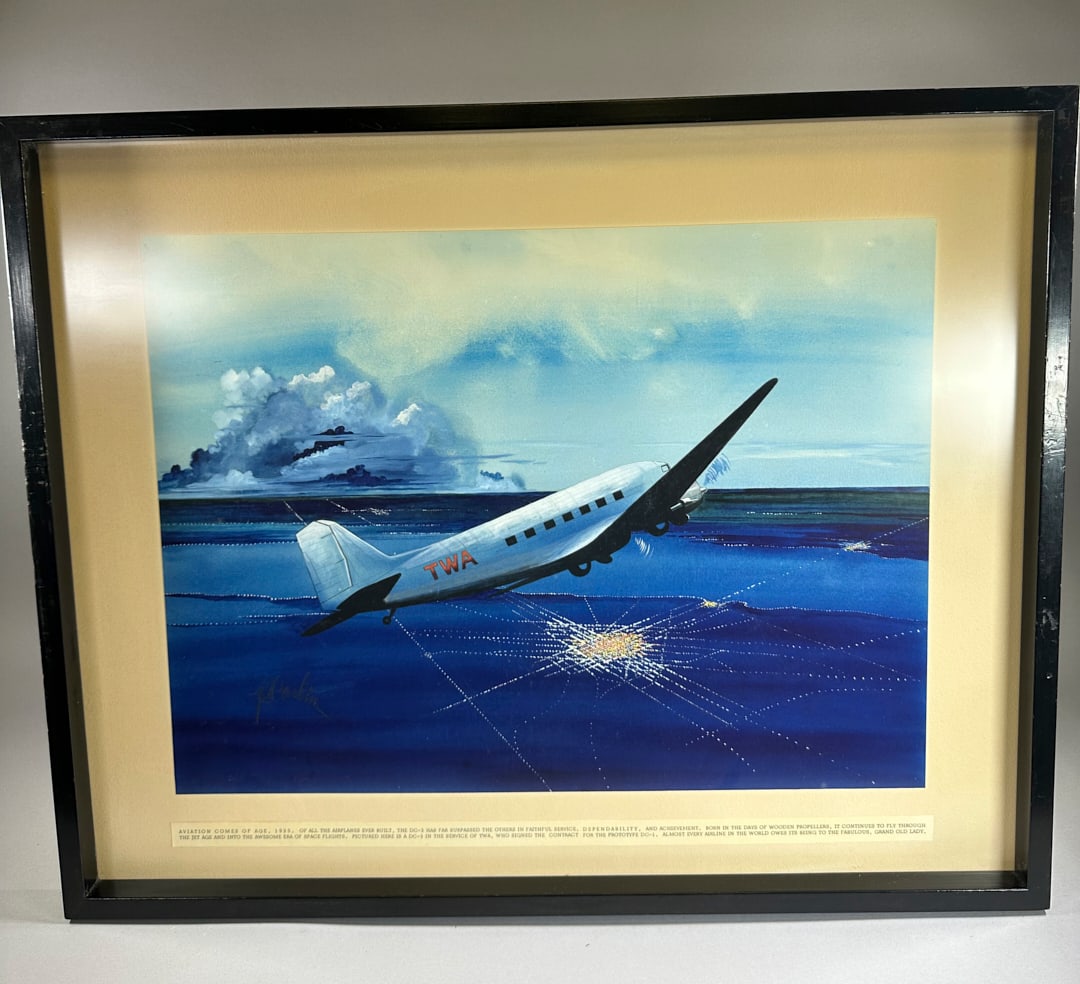 Robert Carlin TWA Plane 1935 in Frame Watercolor in Frame: Robert Carlin TWA Plane 1935 in Frame Watercolor in Frame Wear appropriate for its age.