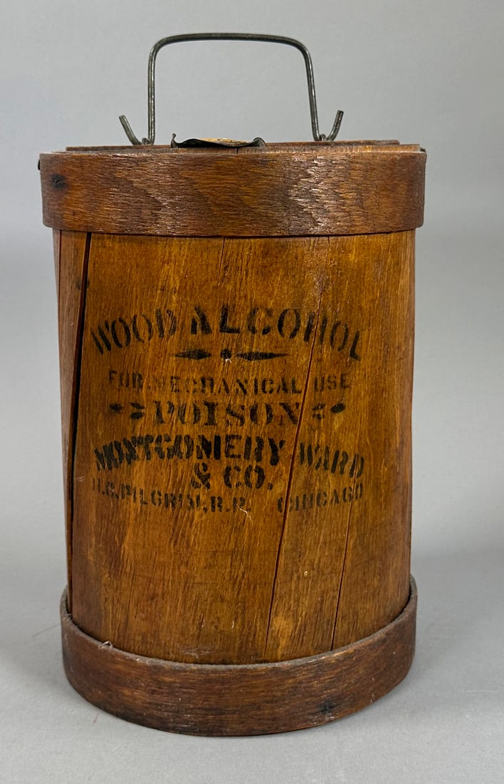 Antique Montgomery Ward Wood Alcohol Container (1 of 4)
