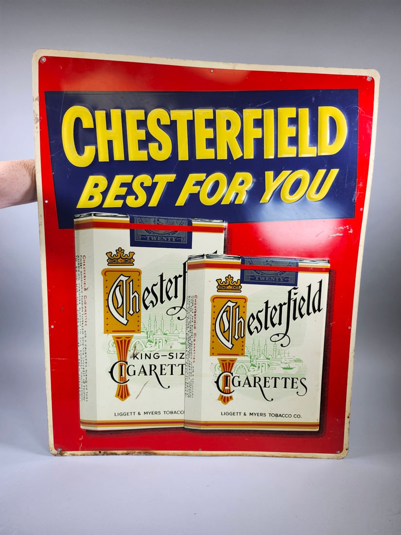 Chesterfield Cigarette "Best For You" Double Pack Pressed Tin Litho: Chesterfield Cigarette "Best For You" Double Pack Pressed Tin Litho Wear appropriate for its age.
