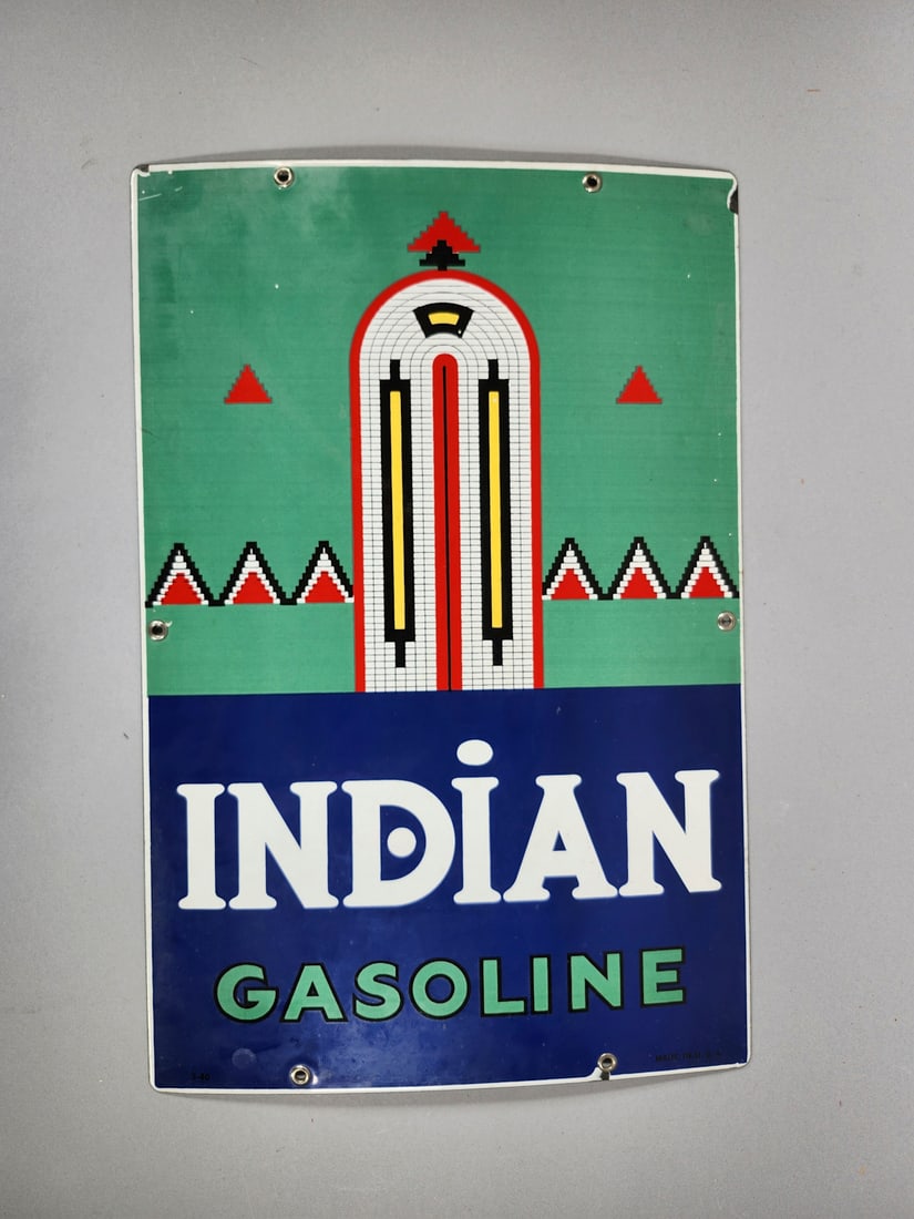 Indian Gas Porcelain Sign: Indian Gas Porcelain Sign Excellent Condition for age.