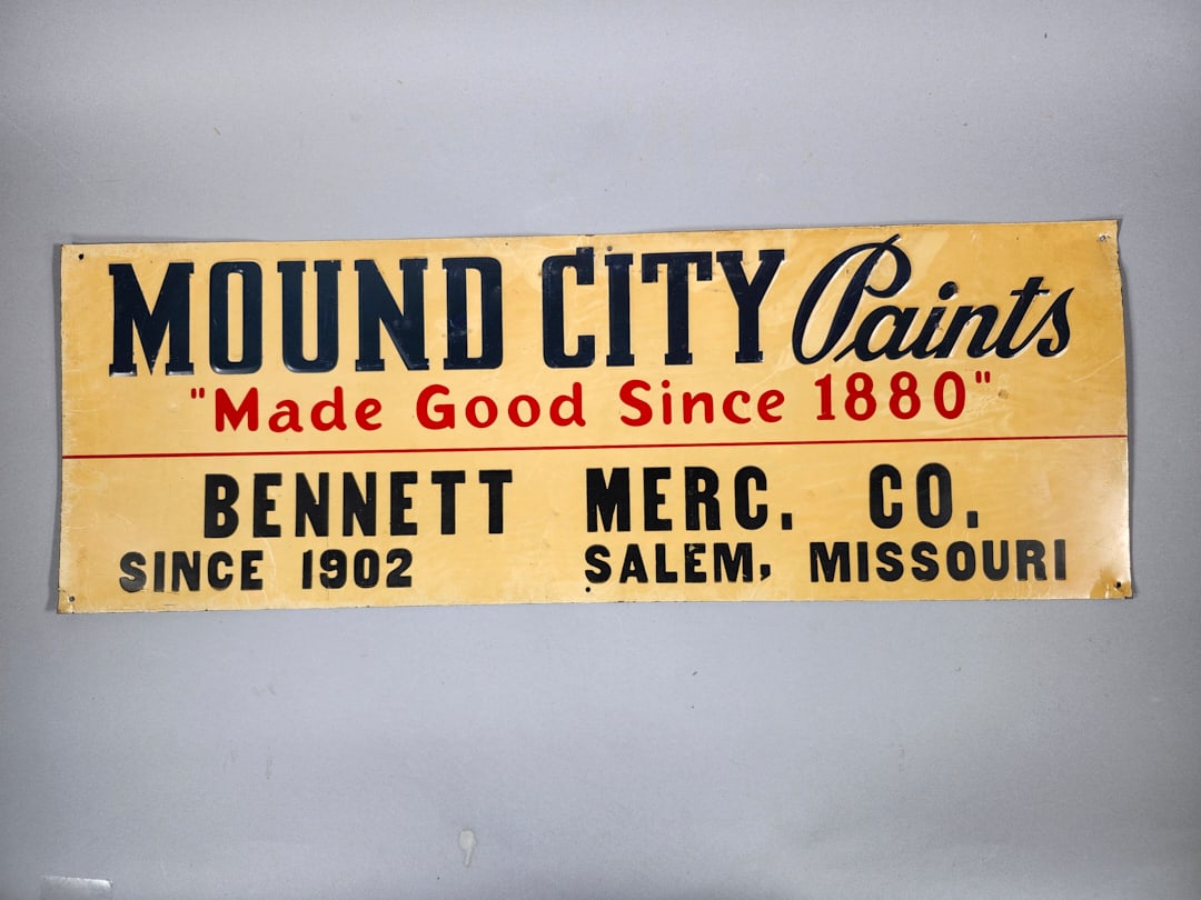 Mound City Paints Sign Pressed Tin Salem, Missouri (1 of 2)