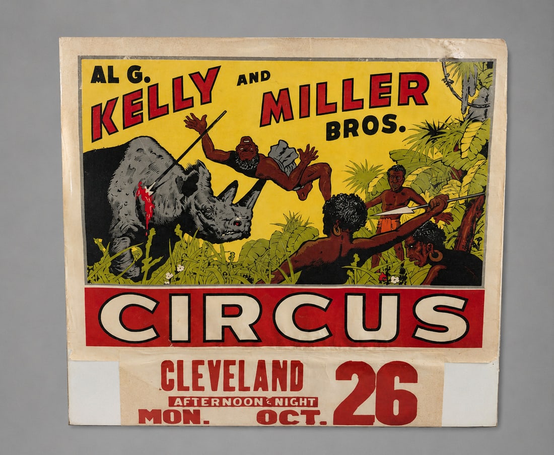 Al G. Kelly and Miller Bros Circus Poster: Al G. Kelly and Miller Bros Circus Poster Wear appropriate for its age.