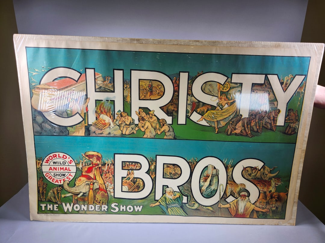 Christy Bros The Wonder Show Circus Poster 1925: Christy Bros The Wonder Show Circus Poster 1925 Wear appropriate for its age.