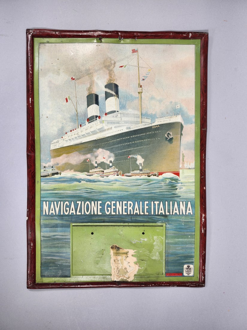 Italian Two Stack Steam Ship Liner Metal Calander (1 of 2)