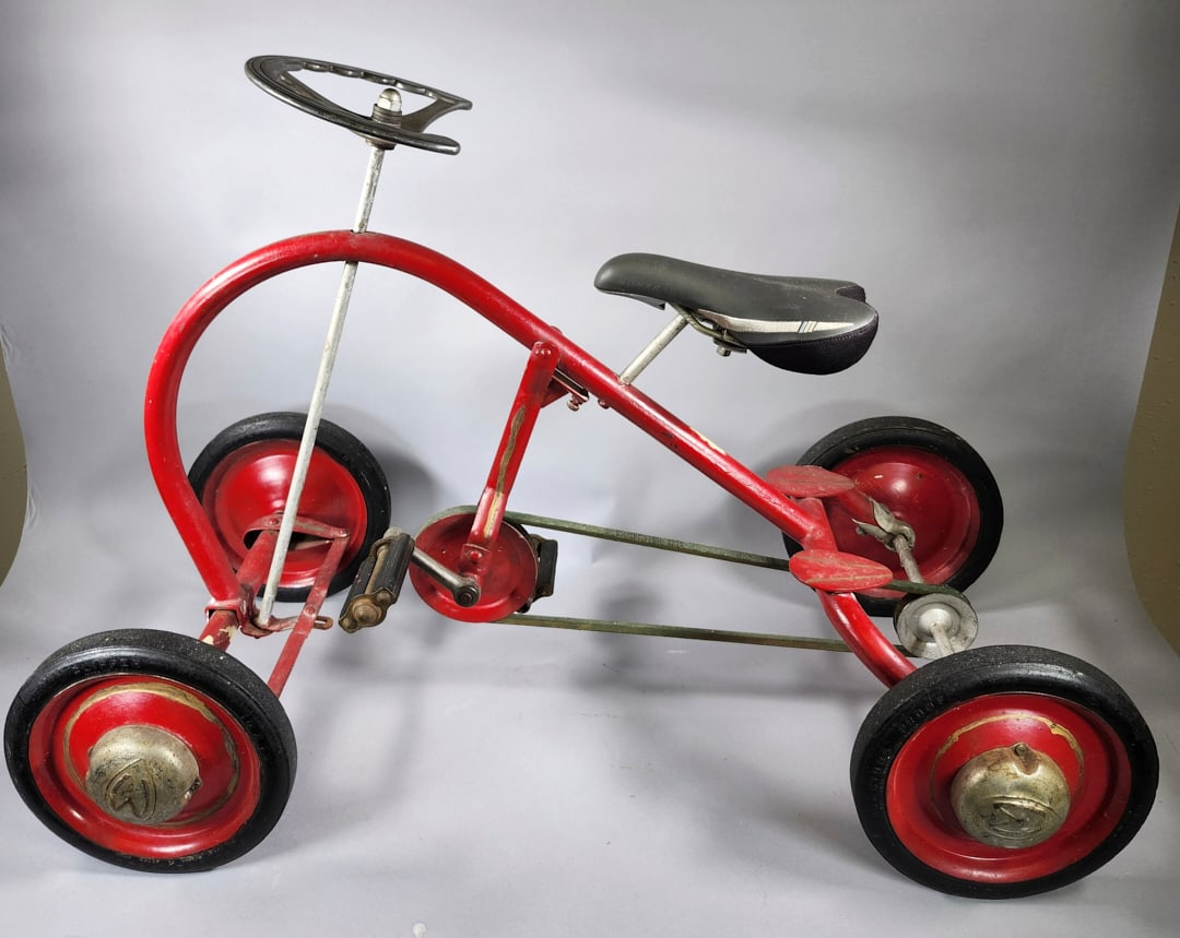 1947 Kar Bike Quadcycle: 1947 Kar Bike Quadcycle Old red overpainted gold striping new seat