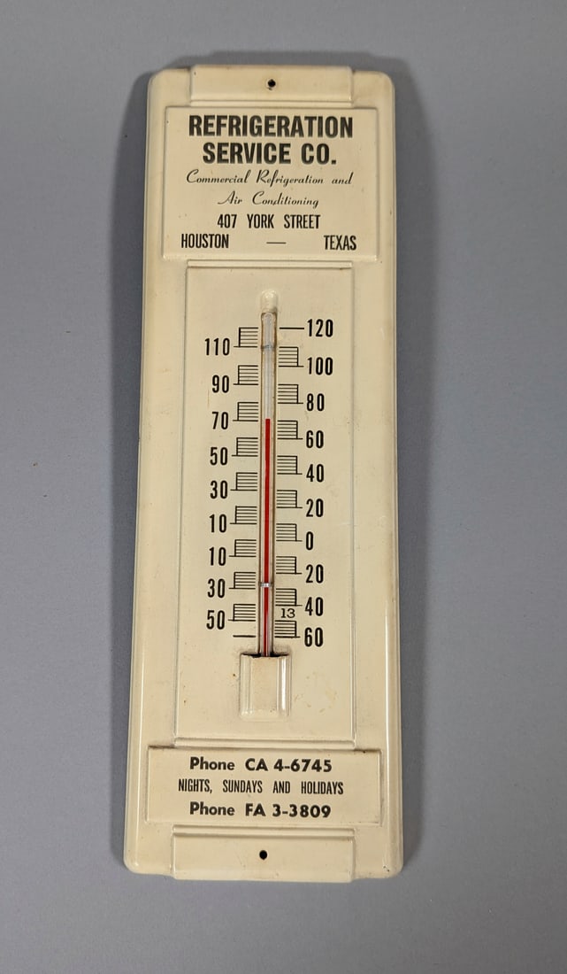 Houston Refrigeration Service Co. Thermometer, Houston, TX (1949): Houston Refrigeration Service Co. Thermometer, Houston, TX (1949), Good Condition.