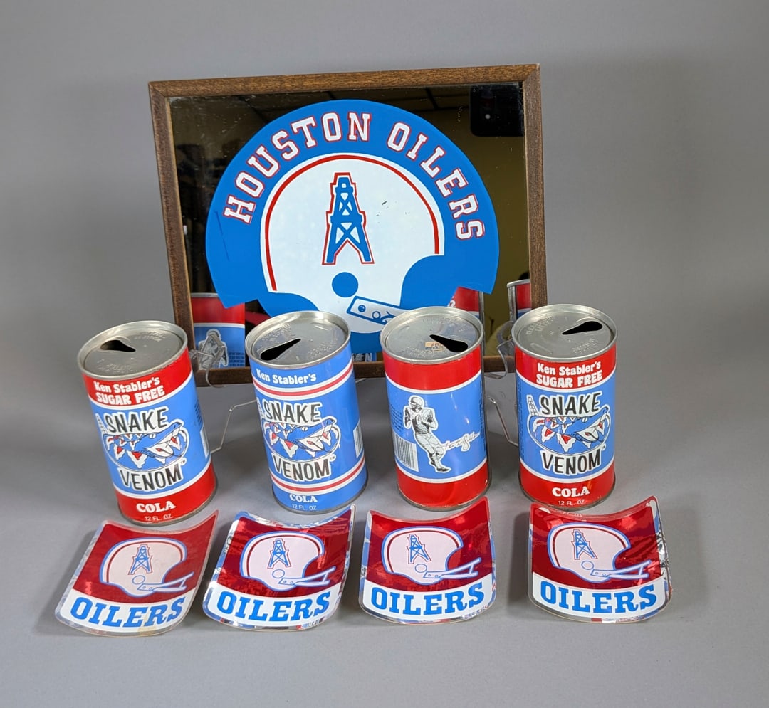 Vintage Houston Oilers Lot Painted Mirror, 4 Ken Stablers Cola Cans, Set of 6 Stickers (1 of 1)