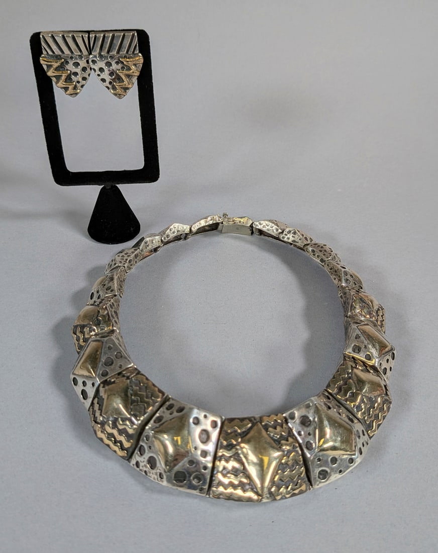 Dian Malouf Necklace and Pair of Earrings Marked 14kt & .925 sterling 232 grams: Dian Malouf Necklace and Pair of Earrings Marked 14kt & .925 sterling 232 grams.
