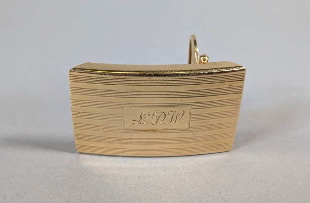 Tiffany & Co. 14kt Buckle Monogramed: Tiffany & Co. 14kt Buckle, Monogramed, 19 grams.