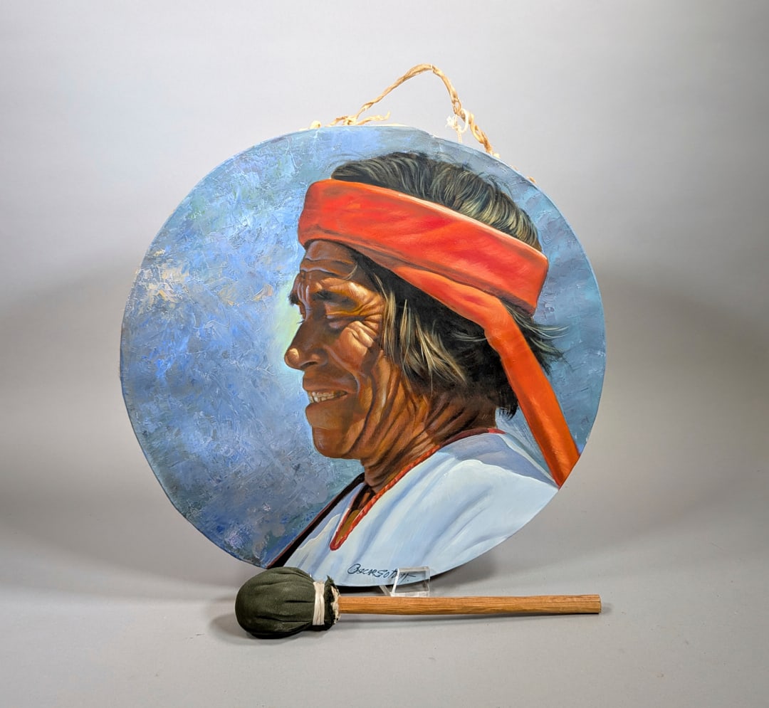 Oscar Soto Drum Leather & Hand Painted: Oscar Soto Drum, Leather & Hand Painted.