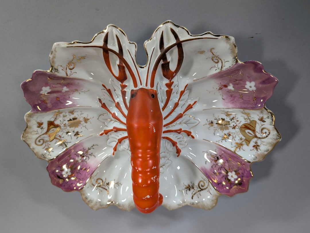 Lusterware Lobster Divided Dish Signed J.S. Made in Germany Marked 11439 (1 of 4)