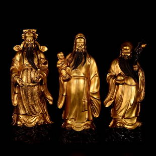 A Set of Three Chinese Gilted Bronze Buddhas: A Set of Three Chinese Gilted Bronze Buddhas, Ming Dynasty with Yongle Mark, Size: 32.5*15cm each.