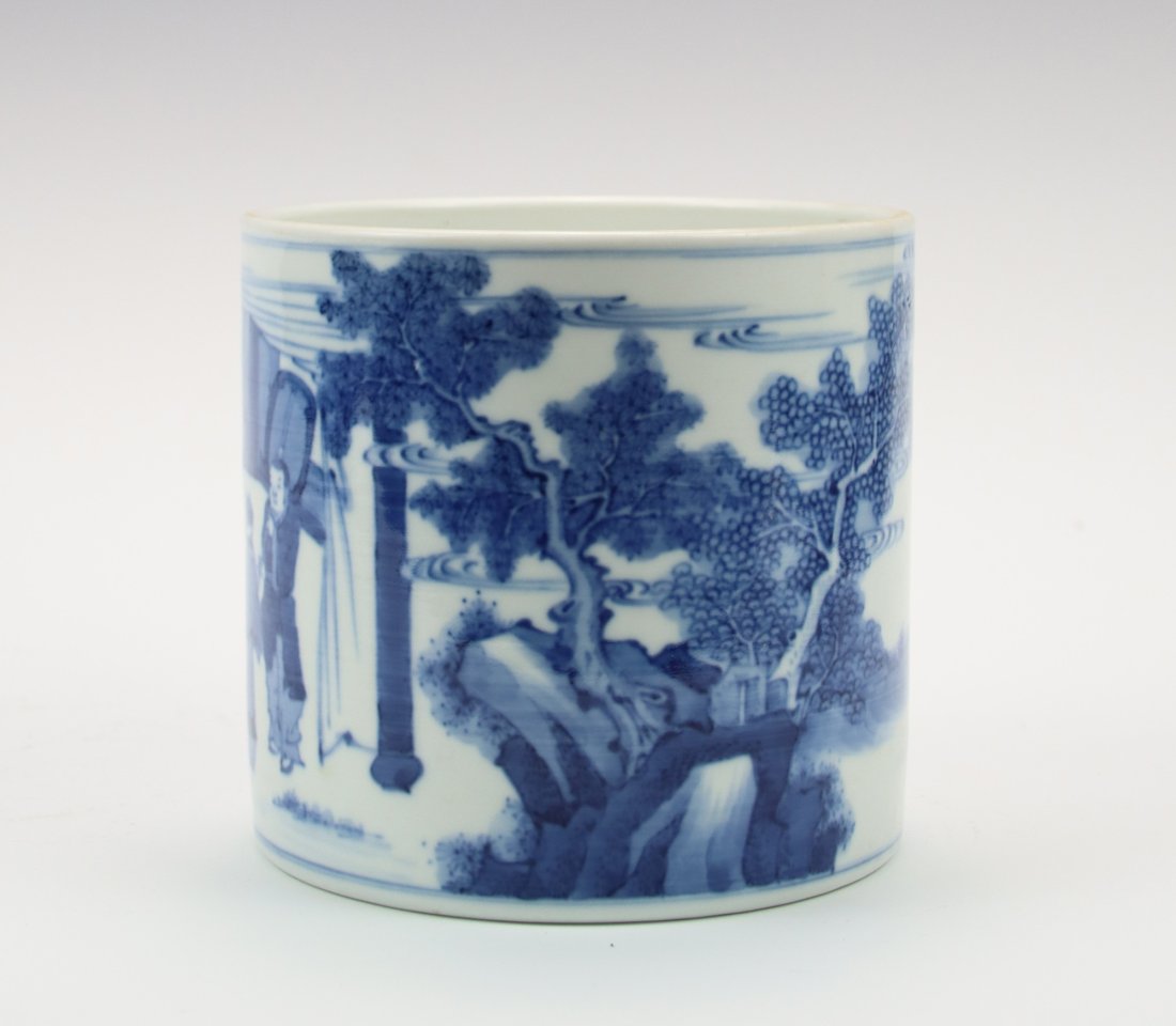 A Chinese Blue and White Figures Porcelain Brush Pot (1 of 7)