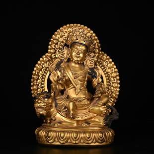 A Chinese Gilted Bronze Buddha: A Chinese Gilted Bronze Buddha, Ming Dynasty with Yongle Mark, Size: 27*20.5cm.