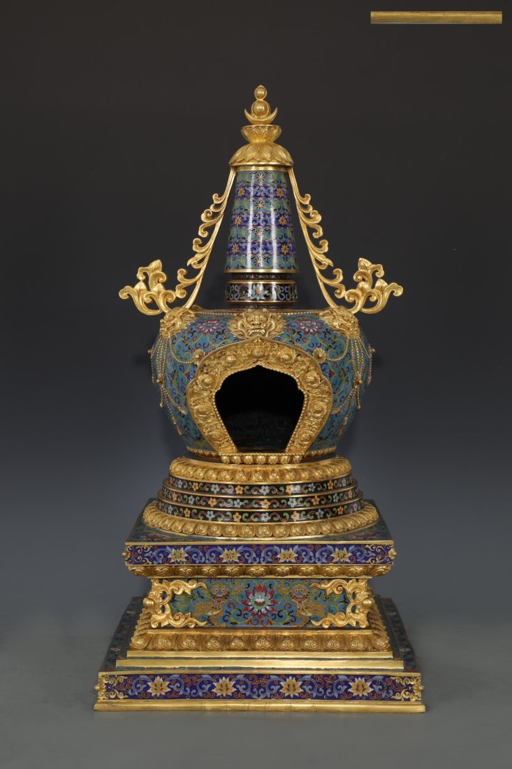 A Large Chinese Cloisonne Gilted Bronze Lotus Relic Pagoda (1 of 9)