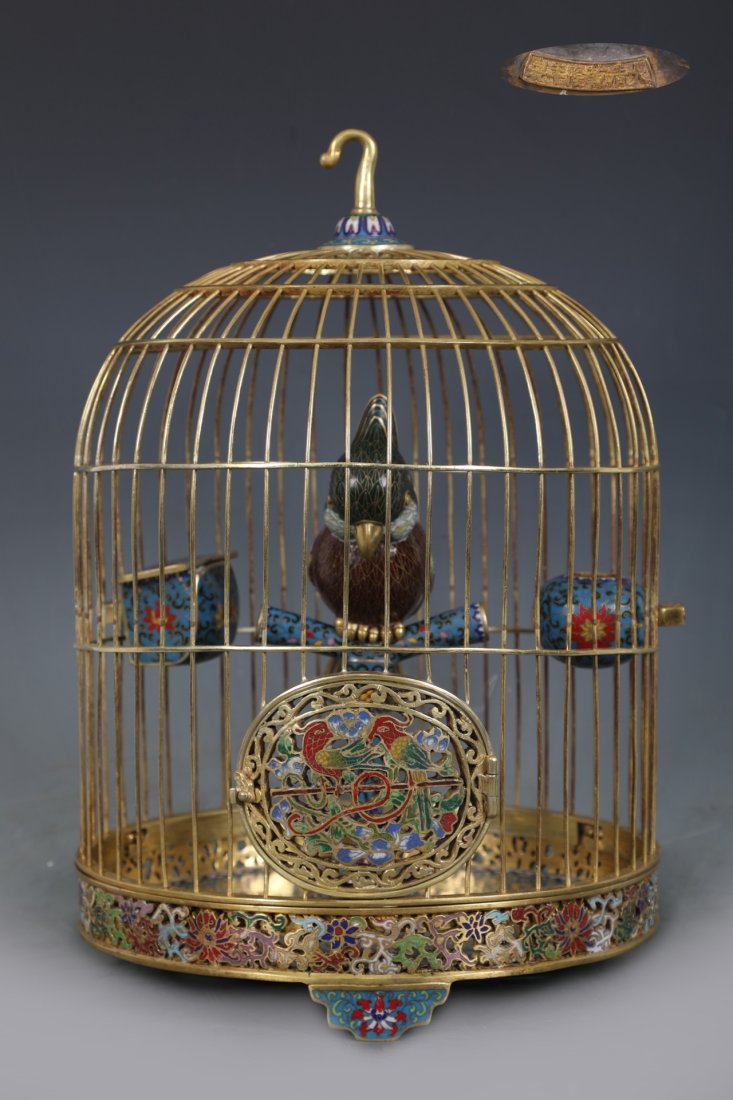 A Large Chinese Cloisonne Gilted Bronze Birdcage (1 of 9)