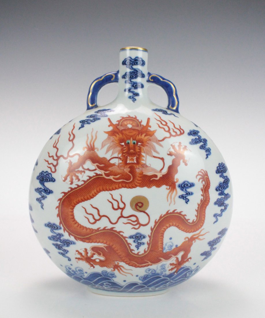 A Chinese Gilted Blue White and Copper Red Dragons Porcelain Vase (1 of 5)