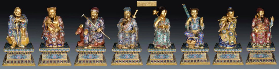 A Set of Large Chinese Cloisonne Gilted Bronze Eight Immortals (1 of 9)